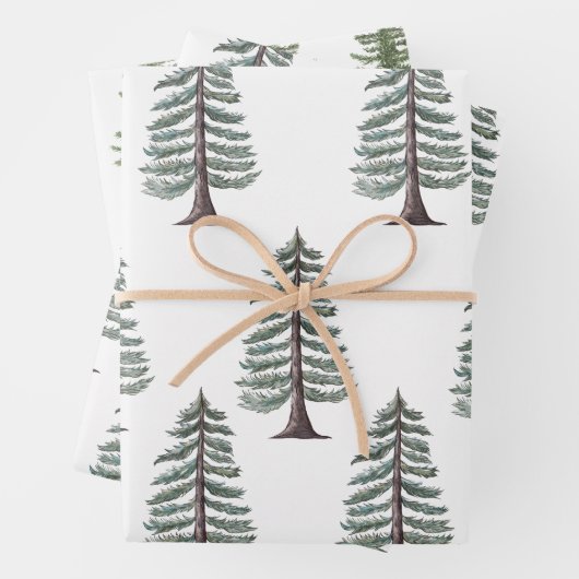 Moderne Waterverf Kerstmis Groene dennenboom Sneeu Inpakpapier Vel (In situ)