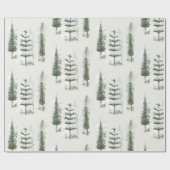 Moderne Waterverf Kerstmis Groene dennengeschenk Cadeaupapier (Vlak)