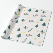 Moderne Waterverf Kerstmis Groene Rode dennenboom Cadeaupapier (Uitgerold)