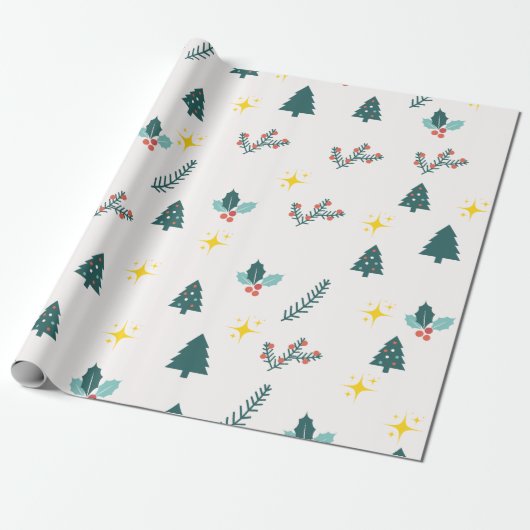 Moderne Waterverf Kerstmis Groene Rode dennenboom Cadeaupapier (Uitgerold)