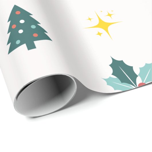 Moderne Waterverf Kerstmis Groene Rode dennenboom Cadeaupapier (Rol Hoek)