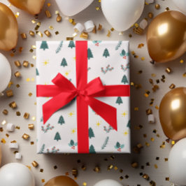 Moderne Waterverf Kerstmis Groene Rode dennenboom Cadeaupapier