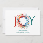 Moderne Waterverf Kerstvreugde Botanische krans Feestdagenkaart (Voorkant)