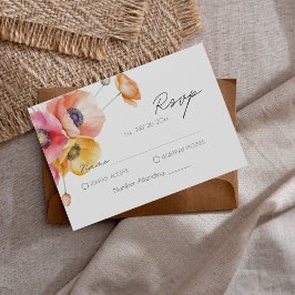 Moderne Waterverf klaprozen bloemenbruiloft RSVP Kaartje