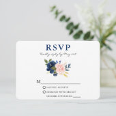 Moderne Waterverf Klassieke blauwe roze Floral bru RSVP Kaartje (Staand voorkant)