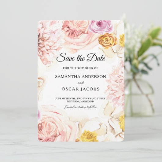 Moderne Waterverf kleurrijk Lijst Save The Date (Staand voorkant)