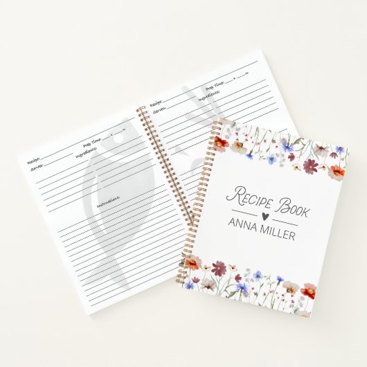Moderne Waterverf Kleurrijk Wildflower Receptenboe Notitieboek (Binnen)