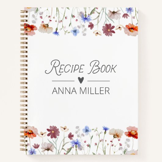 Moderne Waterverf Kleurrijk Wildflower Receptenboe Notitieboek (Voorkant)