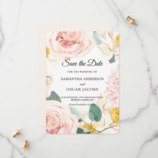 Moderne Waterverf kleurrijke Lijst Save The Date (Voorkant / Achterkant in situ)