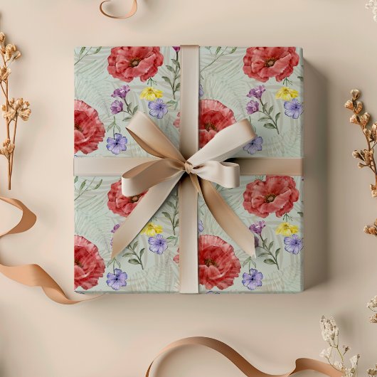 Moderne Waterverf Kleurrijke Wildflower Pattern Cadeaupapier