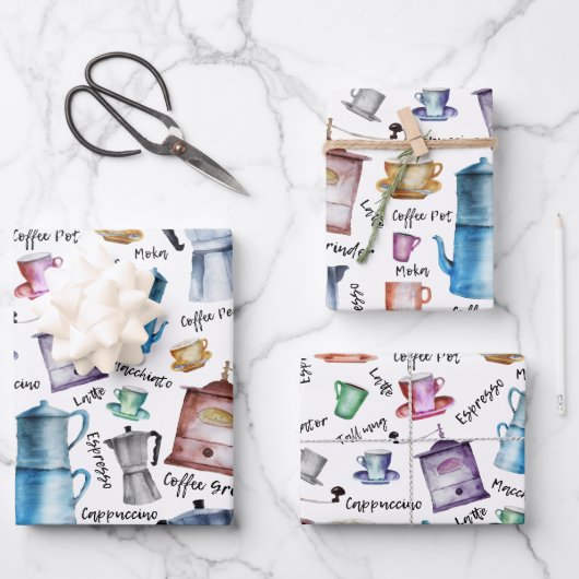 Moderne  Waterverf koffieespressopotten Inpakpapier Vel (Voorkant)