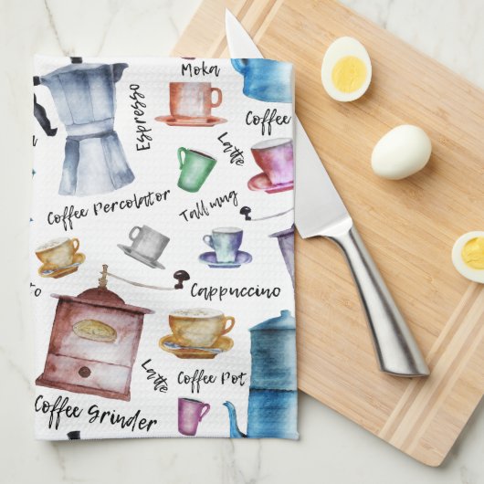 Moderne Waterverf koffieespressopotten Theedoek (Quarter Fold)