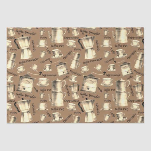 Moderne Waterverf koffiepotten bruin Tissuepapier (Voorkant)