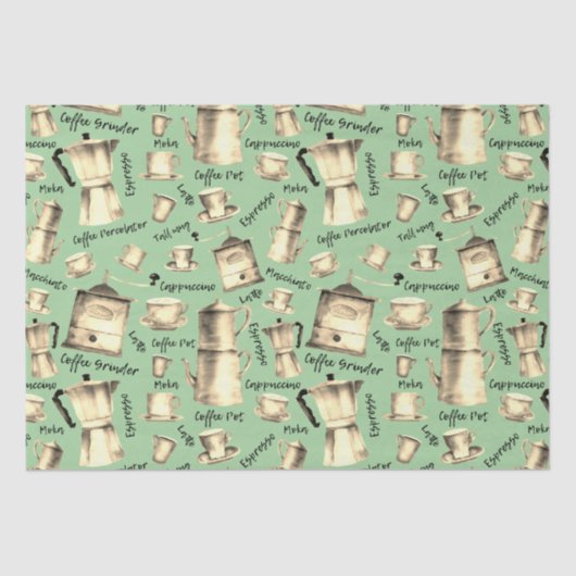 Moderne Waterverf koffiepotten Sage Tissuepapier (Voorkant)