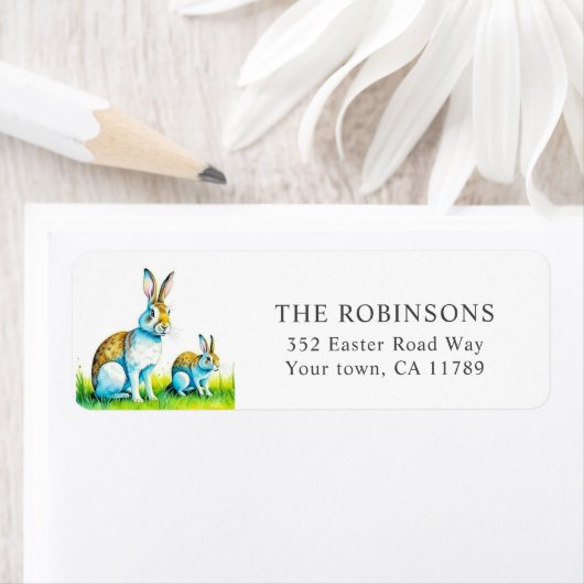 Moderne Waterverf konijntje Pasen retour adres Etiket (Insitu)