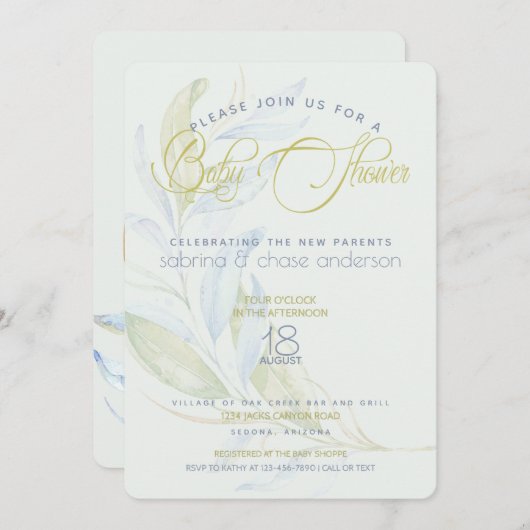 Moderne Waterverf koppels Baby shower Kaart (Voorkant / Achterkant)