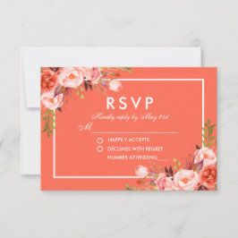 Moderne Waterverf Koraal Bloemen Wit RSVP Bruiloft Kaartje