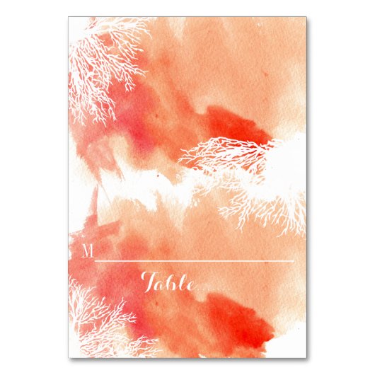Moderne waterverf koraalrif bruiloft plaats kaart (Voorkant)