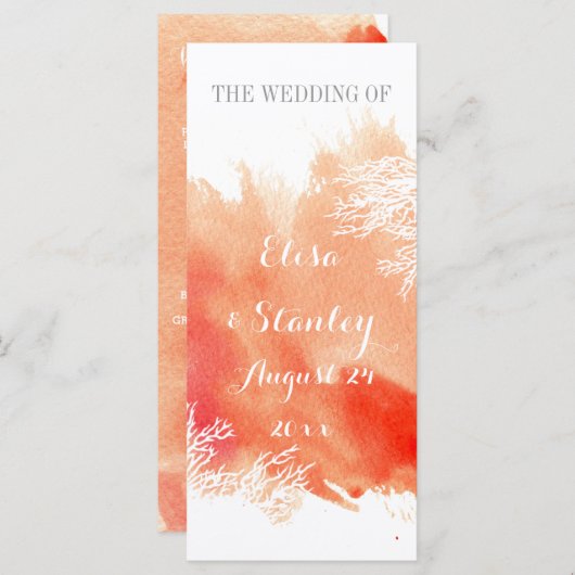 Moderne waterverf koraalrif bruiloft programma programmakaart (Voorkant / Achterkant)