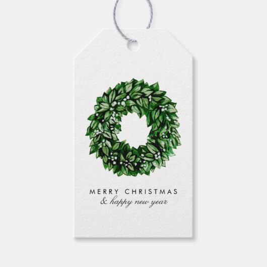 Moderne Waterverf krans aangepaste bericht kerst Cadeaulabel (Voorkant)