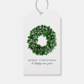 Moderne waterverf krans aangepaste boodschap Kerst Cadeaulabel (Voorkant)