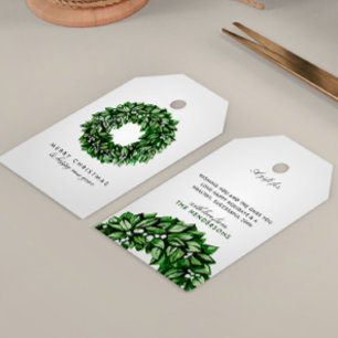 Moderne waterverf krans aangepaste boodschap Kerst Cadeaulabel