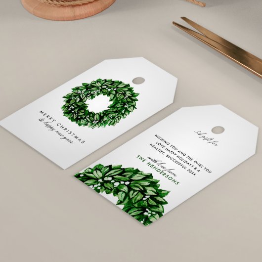 Moderne waterverf krans aangepaste boodschap Kerst Cadeaulabel