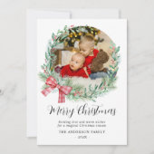 Moderne Waterverf krans boog foto kerst Feestdagenkaart (Voorkant)