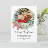 Moderne Waterverf krans boog foto kerst Feestdagenkaart (Staand voorkant)