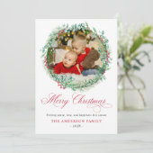 Moderne Waterverf krans boog foto kerst Feestdagenkaart (Staand voorkant)
