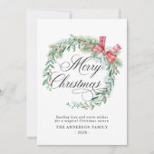 Moderne Waterverf Krans Bow Niet Foto Kerst Feestdagenkaart (Voorkant)