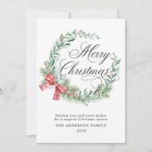 Moderne Waterverf Krans Bow Niet Foto Kerst Feestdagenkaart (Voorkant)