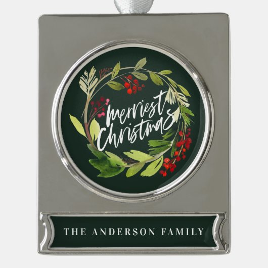 Moderne waterverf krans gebladerte chic verzilverd banner ornament (Voorkant)