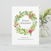 Moderne waterverf Krans Kerstfoto Personeel Feestdagenkaart (Staand voorkant)