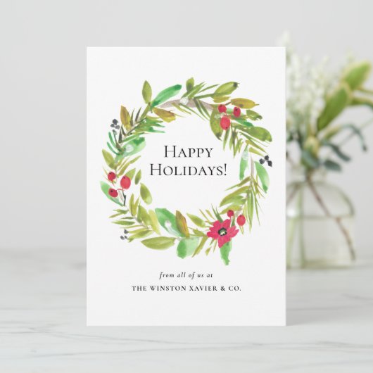 Moderne waterverf Krans Kerstfoto Personeel Feestdagenkaart (Staand voorkant)