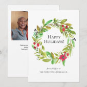 Moderne waterverf Krans Kerstfoto Personeel Feestdagenkaart (Voorkant / Achterkant)