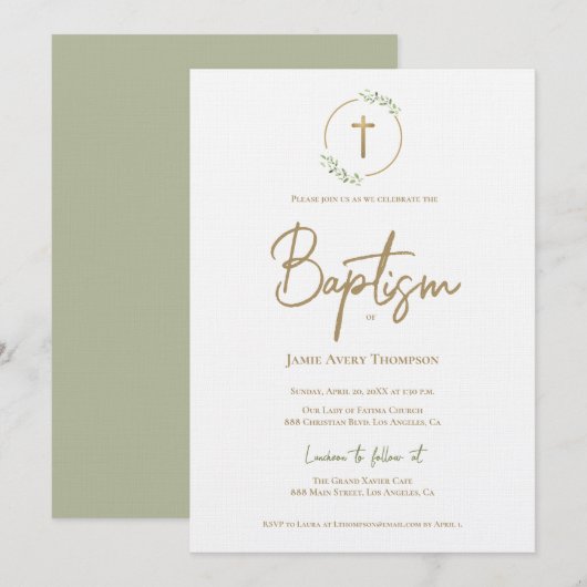 Moderne Waterverf krans verguld gouden kruisdoop Kaart (Voorkant / Achterkant)