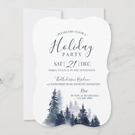 Moderne waterverf kunst blauw en wit kerst kaart (Voorkant)