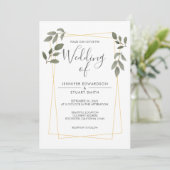 Moderne waterverf laat gouden lijst bruiloft kaart (Staand voorkant)