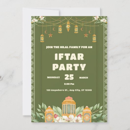 Moderne Waterverf lantaarn iftar feestuitnodiging Feestdagenkaart (Voorkant)