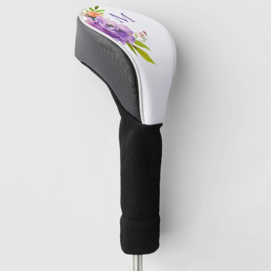 Moderne Waterverf Lavendel Bloemmonogram Golfheadcover (Schuin)
