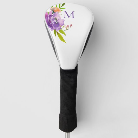 Moderne Waterverf Lavendel Bloemmonogram Golfheadcover (Voorkant)