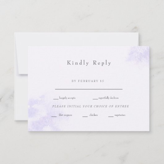 Moderne Waterverf Lavendel Splash Bruiloft RSVP Au (Voorkant)