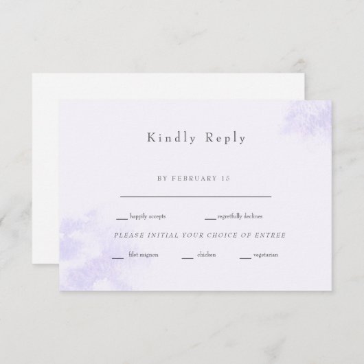Moderne Waterverf Lavendel Splash Bruiloft RSVP Au (Voorkant / Achterkant)