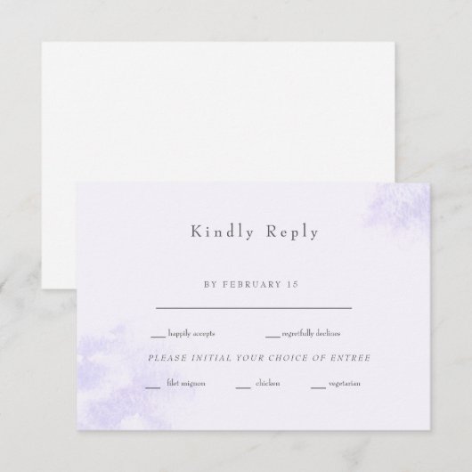 Moderne Waterverf Lavendel Splash Bruiloft RSVP Au Kaartje (Voorkant / Achterkant)
