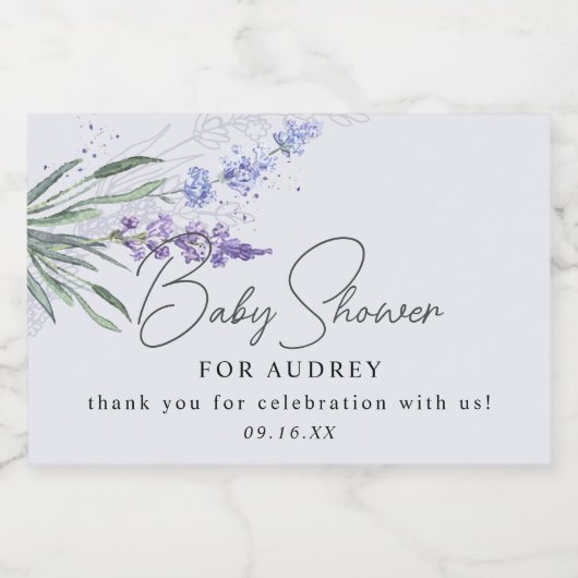 Moderne Waterverf lavender Baby shower Favor Sparkling Wijnetiket (Enkel label)