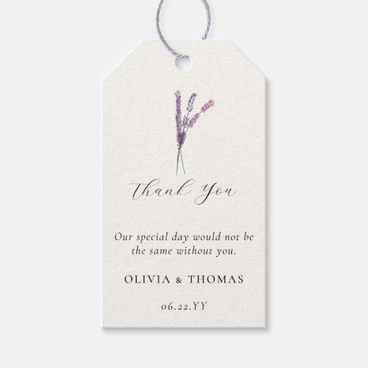 Moderne Waterverf Lavender Sprigs Classy Wedding Cadeaulabel (Voorkant)