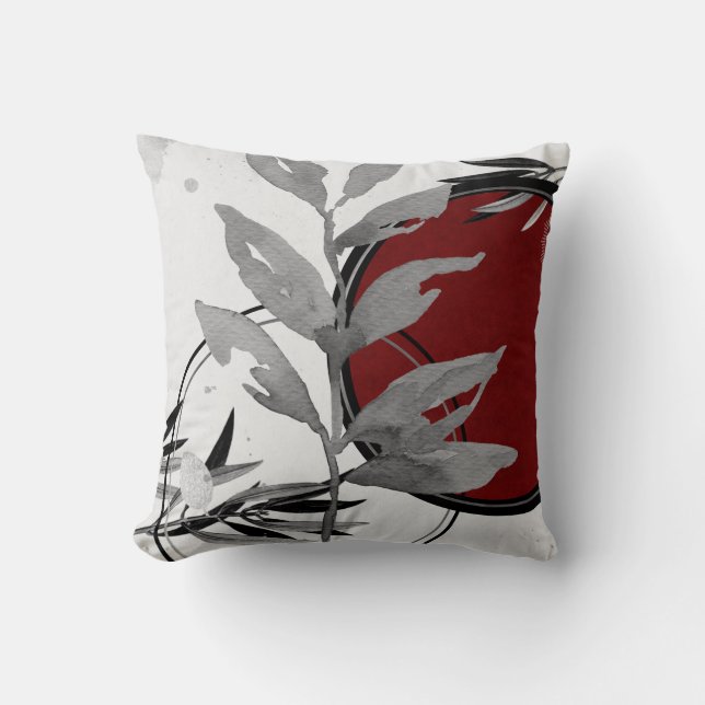 Moderne Waterverf leest | Grijs en Bourgogne Kussen (Voorkant)