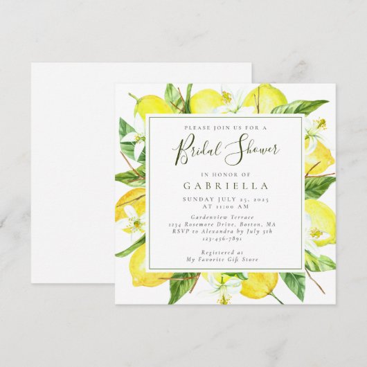 Moderne Waterverf Lemon Botanisch Vrijgezellenfees Kaart (Voorkant / Achterkant)