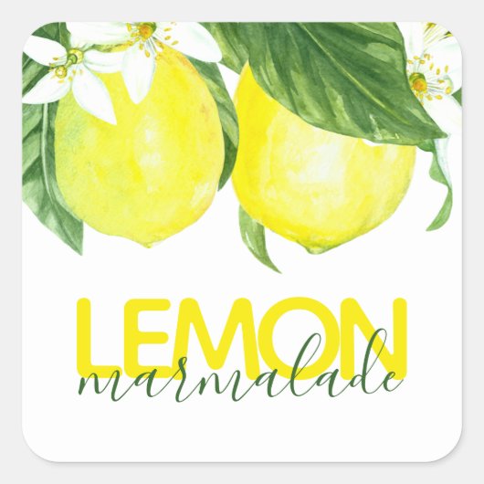 Moderne Waterverf Lemon Marmalade Canning Jar Vierkante Sticker (Voorkant)